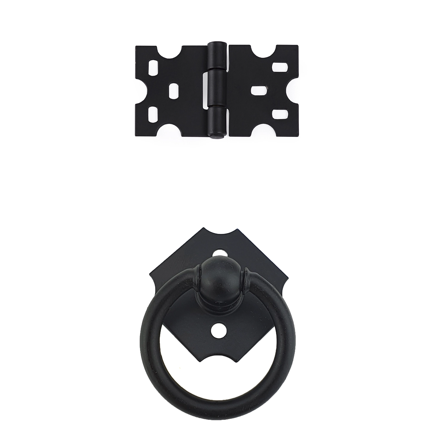 Kit 8 Puxadores Rustico Argola + 16 Dobradiças Mexicana Preto