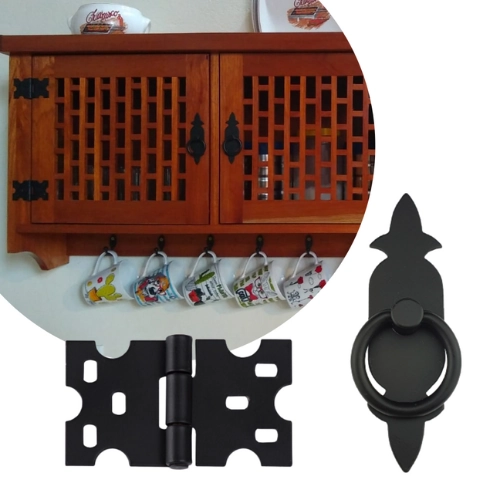 Kit 17 Dobradiças Mexicana + 10 Puxadores Chapa Rústica