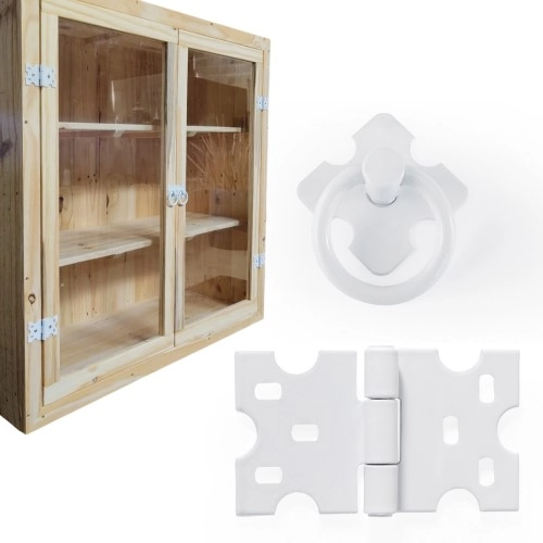 Kit 14 Dobradiças + 6 Puxadores Argola Rustico - Branco