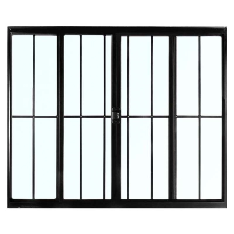 Janela De Alumínio Preto Vitro De Correr 4 Folhas Com Grade Cmc Modular - 2.00 (l) X 1.00 (a)