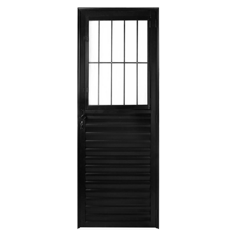 Porta De Alumínio Preto De Entrada Social Cmc Modular - Lado Esquerdo - 2.10 (a) X 0.80 (l)