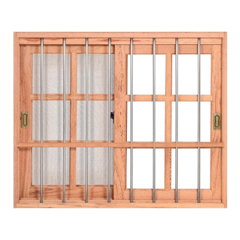 Janela De Madeira Vitro Correr Quadriculado Grade E Tela 2 Folhas Móveis Reto Eucalipto Bat.16 Cm Esel - 1.50(l)x1.20(a)
