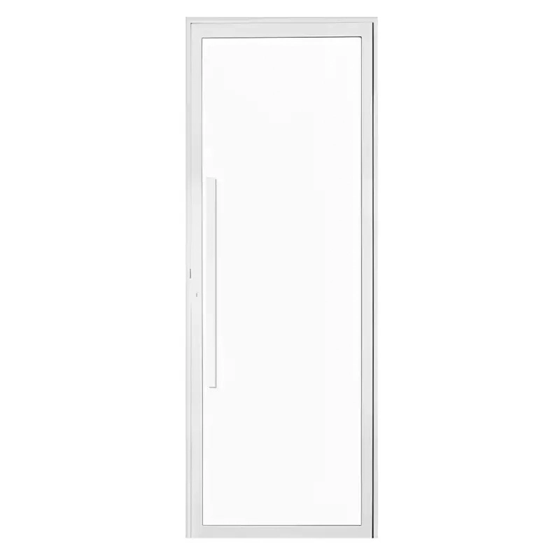 Porta De Alumínio Branco Com Vidro Inteiro 8mm E Pux. Cmc Elegance - 2.10 (a) X 1.00 (l) - Lado Direito