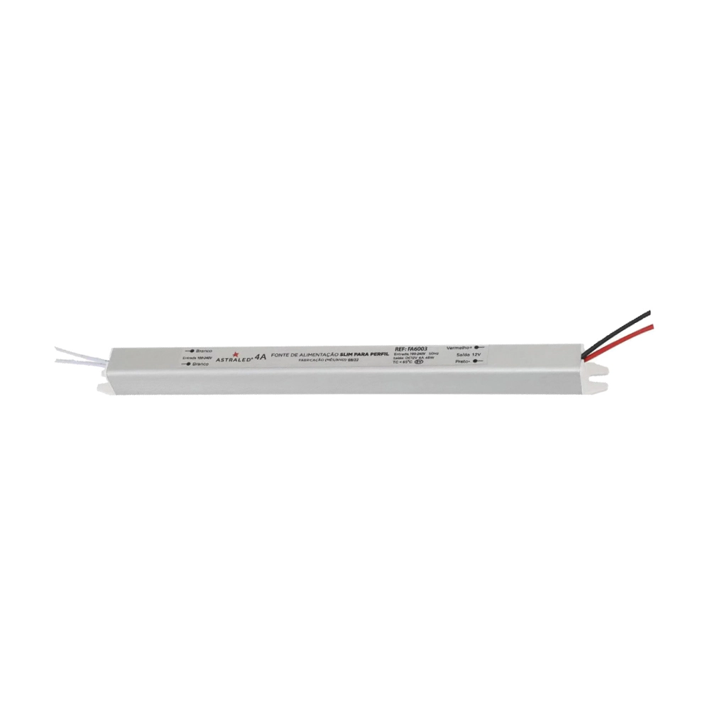 Fonte De Alimentação Slim Para Perfil Astraled 12v 4a / 48w Bivolt Fa-6003