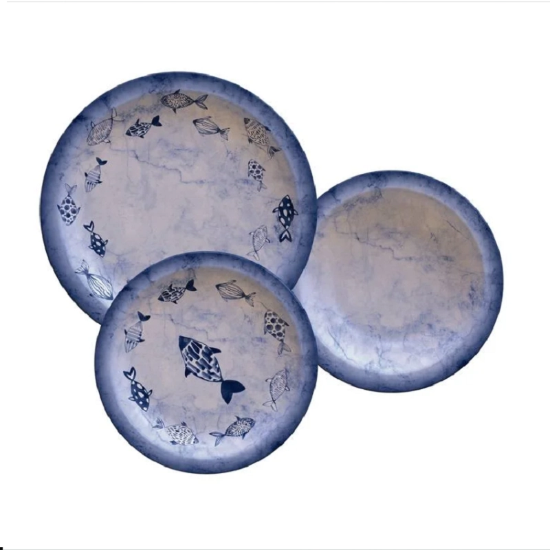 Jogo De Pratos 12 Pcs Peixes