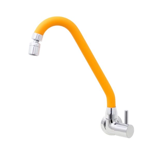 Torneira De Cozinha Gourmet Laranja Parede Bica Móvel Com Arejador Articulado 1/4 De Volta