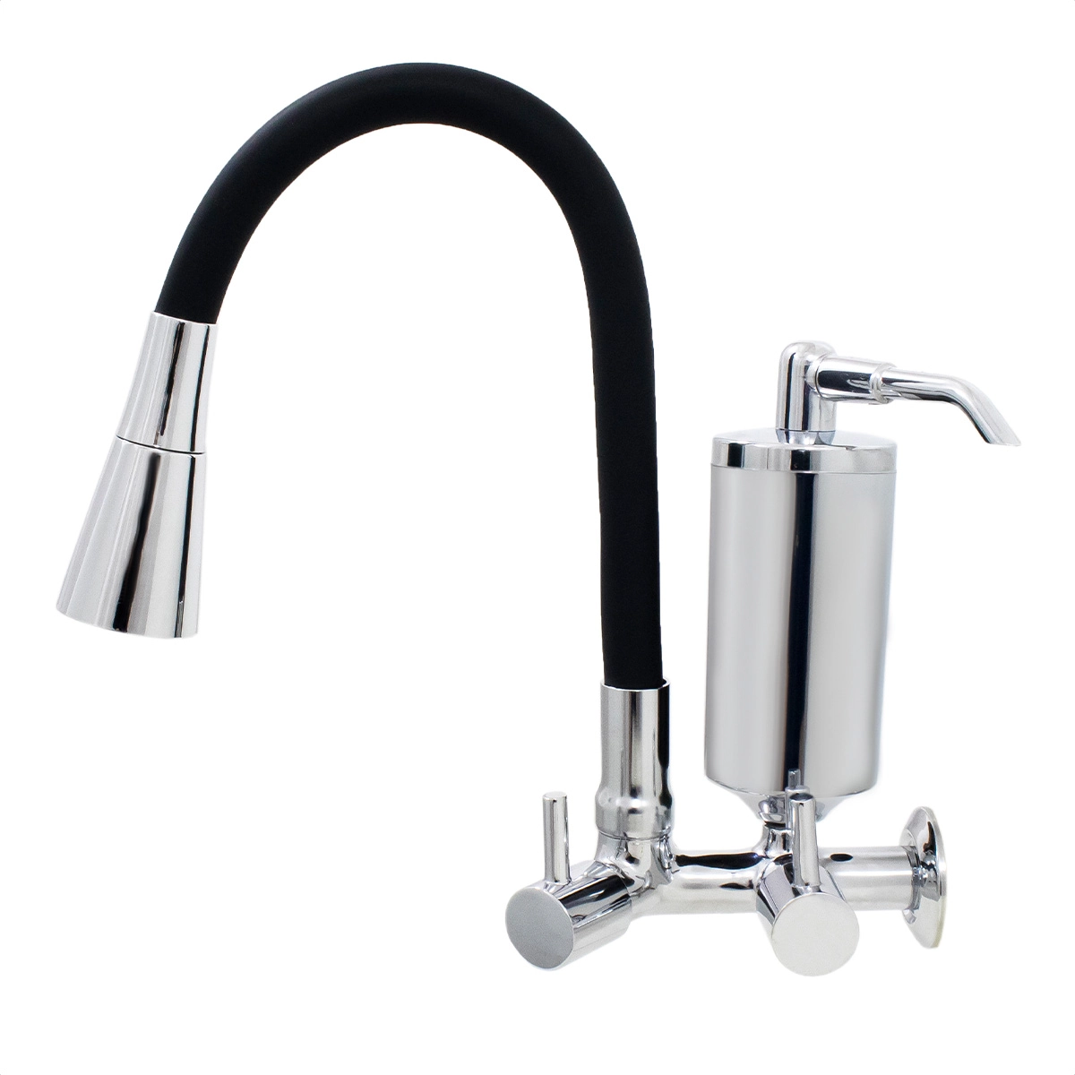 Torneira De Cozinha Preto Gourmet De Parede Inox Com Filtro Cromado Flexível bico Arejador Duplo Jato Cromado
