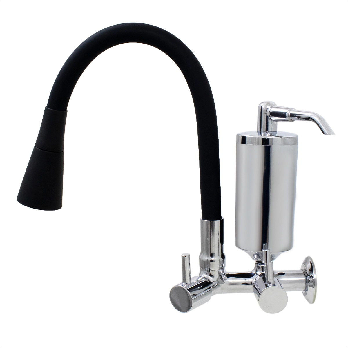 Torneira De Cozinha Preto Gourmet De Parede Inox Com Filtro Cromado Flexível bico Arejador Preto Duplo Jato