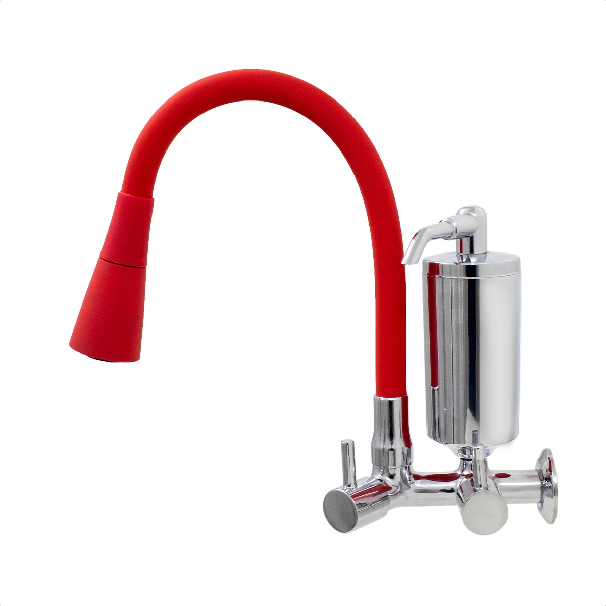 Torneira De Cozinha Vermelho Gourmet De Parede Inox Com Filtro Cromado Flexível bico Arejador Duplo Jato Vermelho