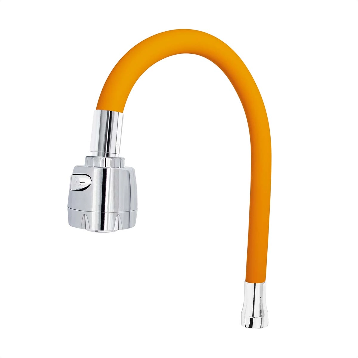 Tubo Flexível Para Torneira Gourmet Inox Revestido Em Silicone Laranja Com Arejador Duplo Jato Abs