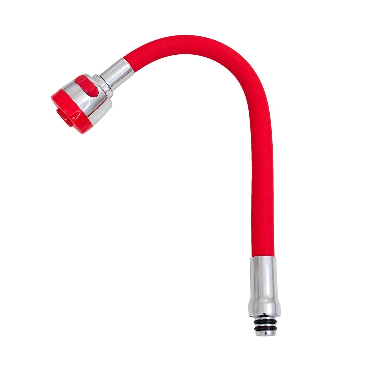Tubo Flexível Para Torneira Gourmet Inox Revestido Em Silicone Vermelho Com Arejador Duplo Jato Abs
