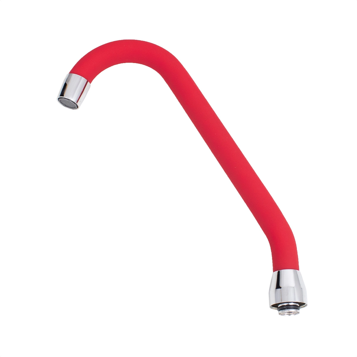 Tubo Inox Bica Móvel Para Torneira Revestido Silicone Vermelho Com Arejador Fixo Latão Cozinha J