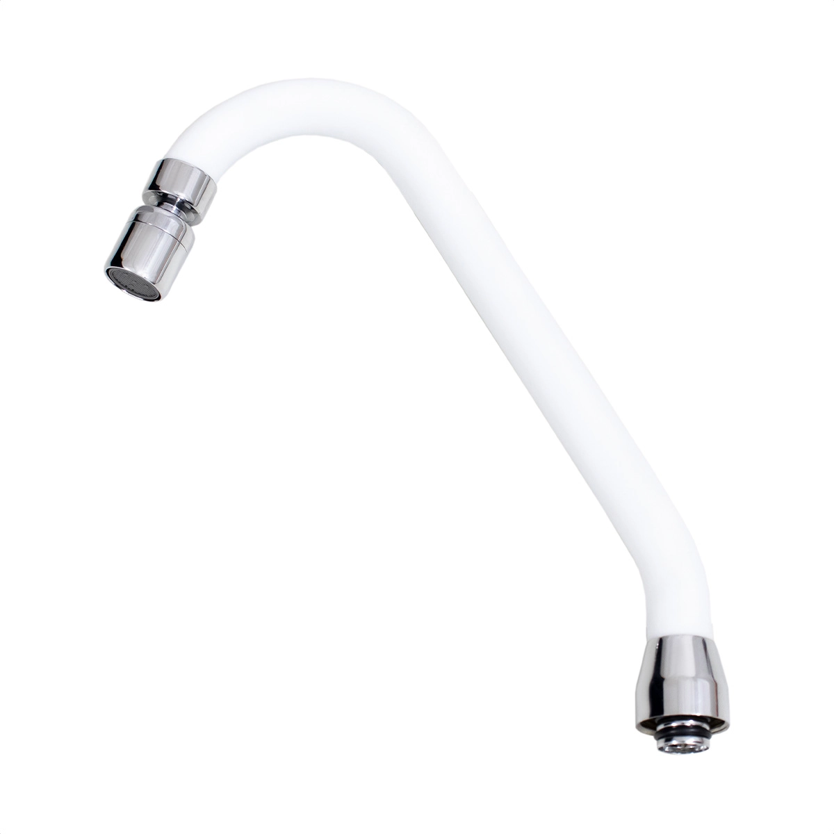Tubo Bica Para Torneira Cozinha Design J Inox Silicone Branco Com Arejador Articulável Latão
