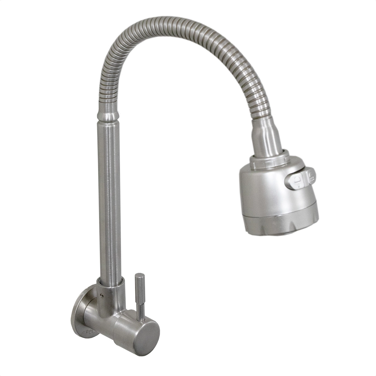 Torneira Gourmet Flexível de Parede Cozinha Aço Inox Acetinado Com Arejador Duplo Jato