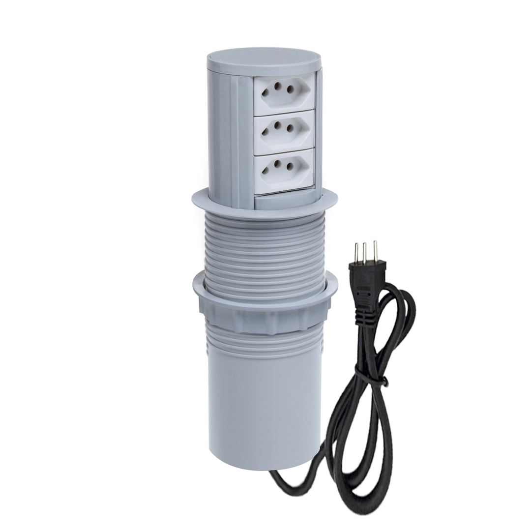 Torre De Tomada Totem Slim Automático 3 Tomadas 10a Cinza