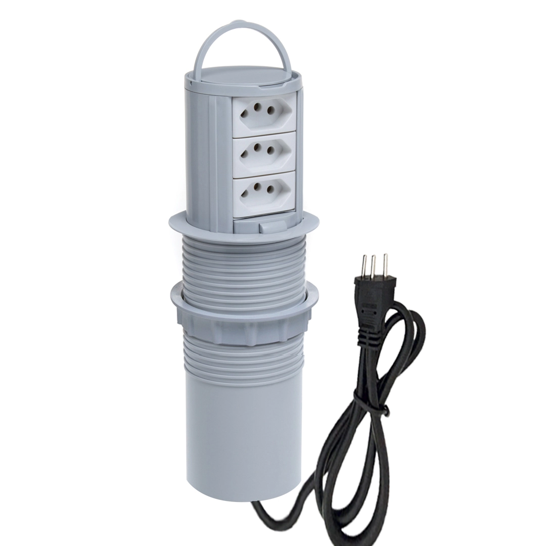 Torre De Tomada Totem Slim Manual Alça 3 Tomadas 10a Cinza