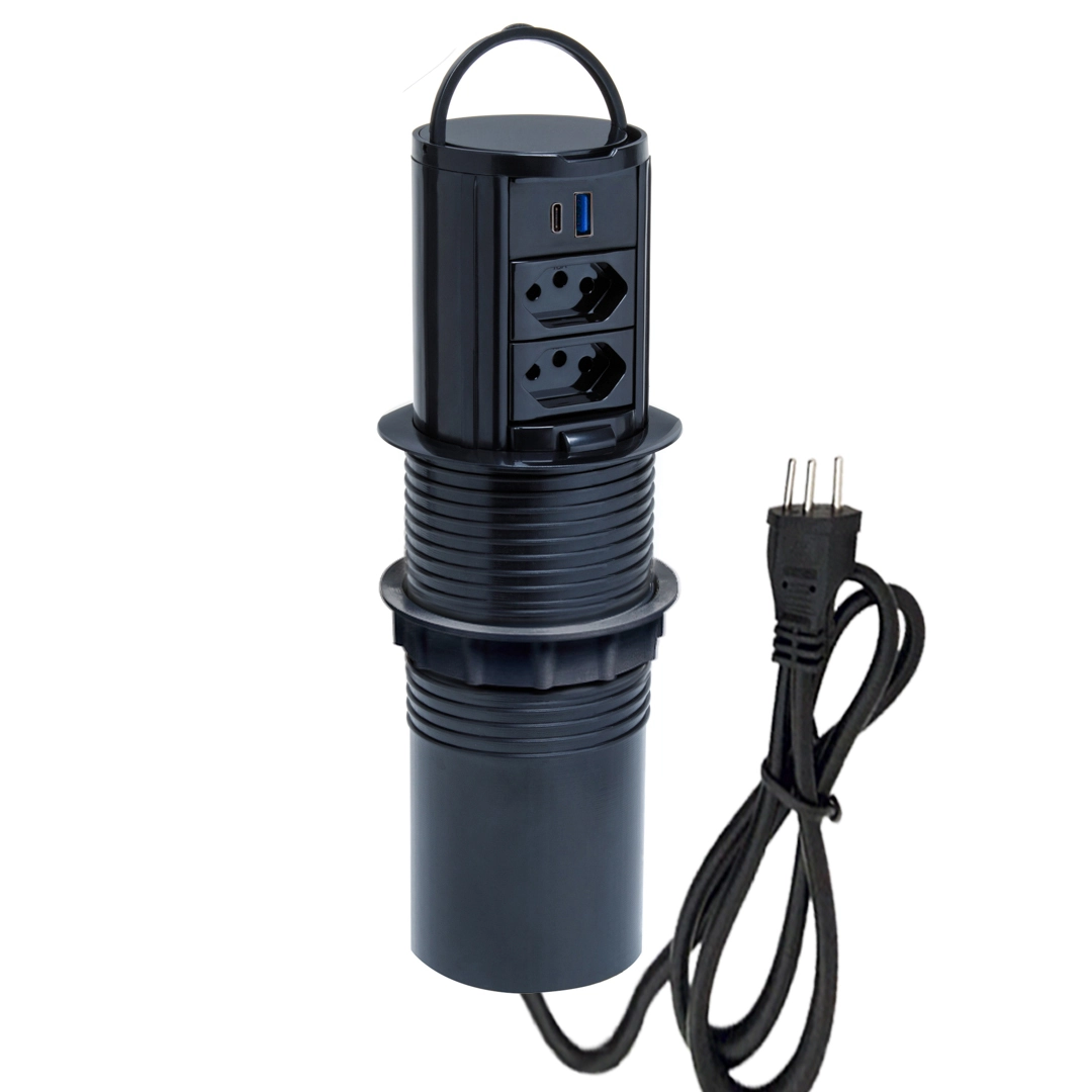 Torre De Tomada Totem Slim Manual Alça 2 Tomada 10a 2usb 9.0 Preto