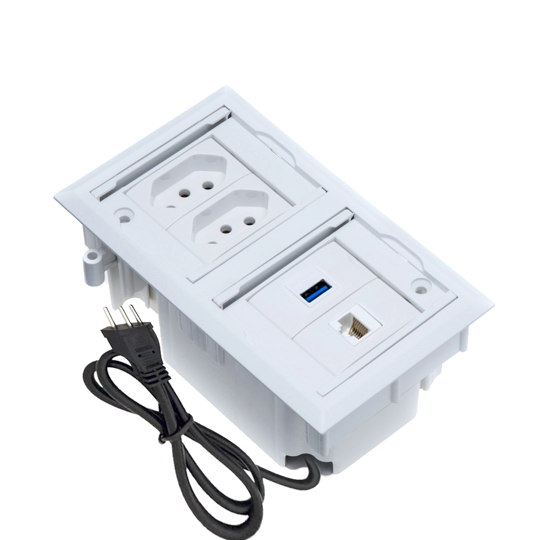 Caixa De Tomada 4 Blocos Embutir 2 Tom 10a 1usb Dados 1rj-45 Branco