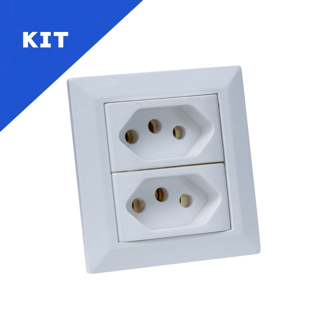 Kit Espelhos De Tomadas Duplo Chanfrado Com 2 Tomadas 10a Branco