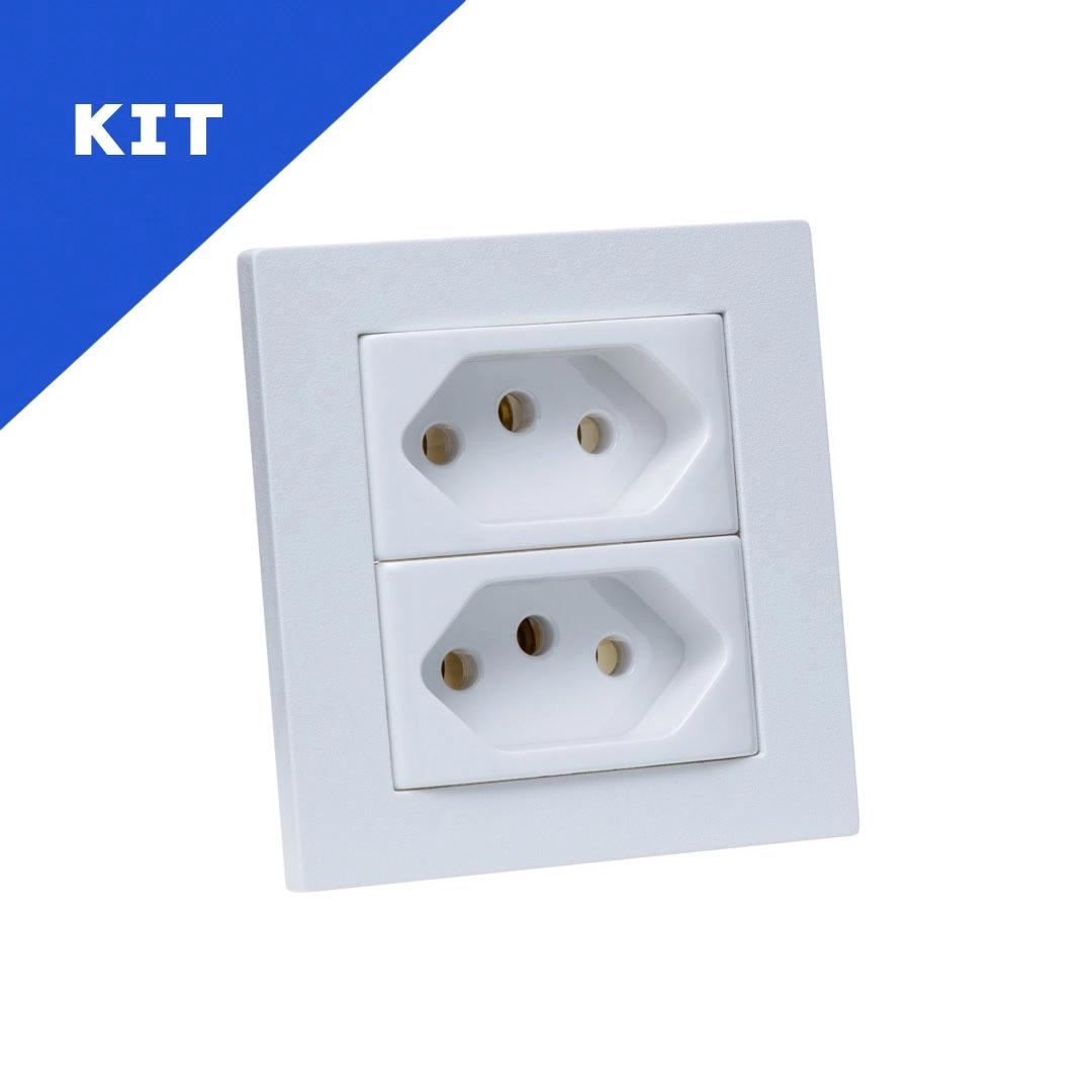 Kit Espelhos De Tomadas Duplo Reto Com 2 Tomadas 10a Branco