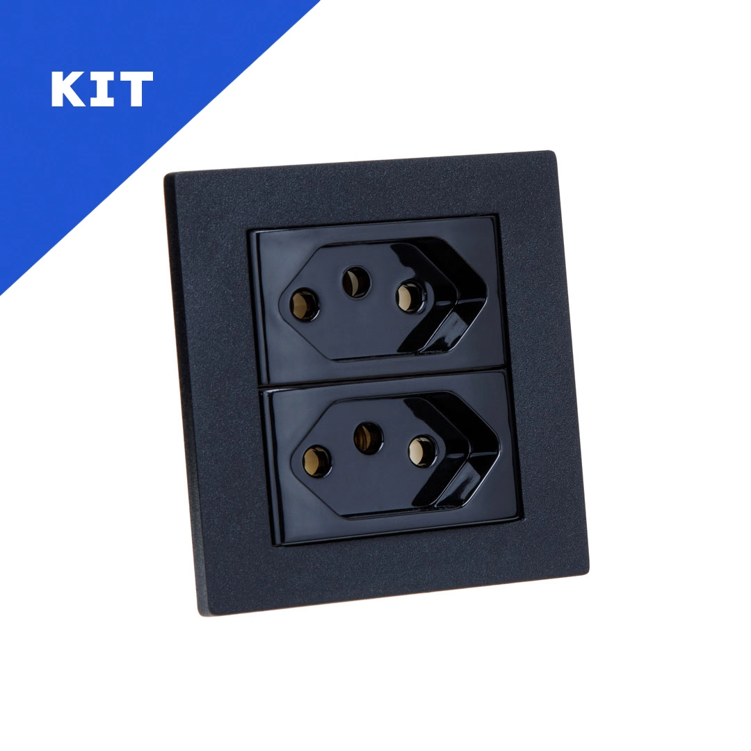 Kit Espelhos De Tomadas Duplo Reto Com 2 Tomadas 10a Preto