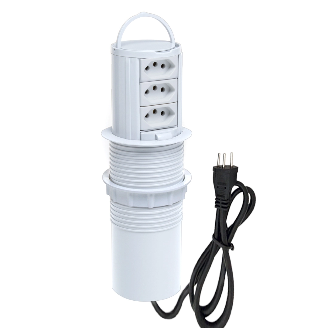 Torre De Tomada Totem Slim Manual Alça 3 Tomadas 20a Branco