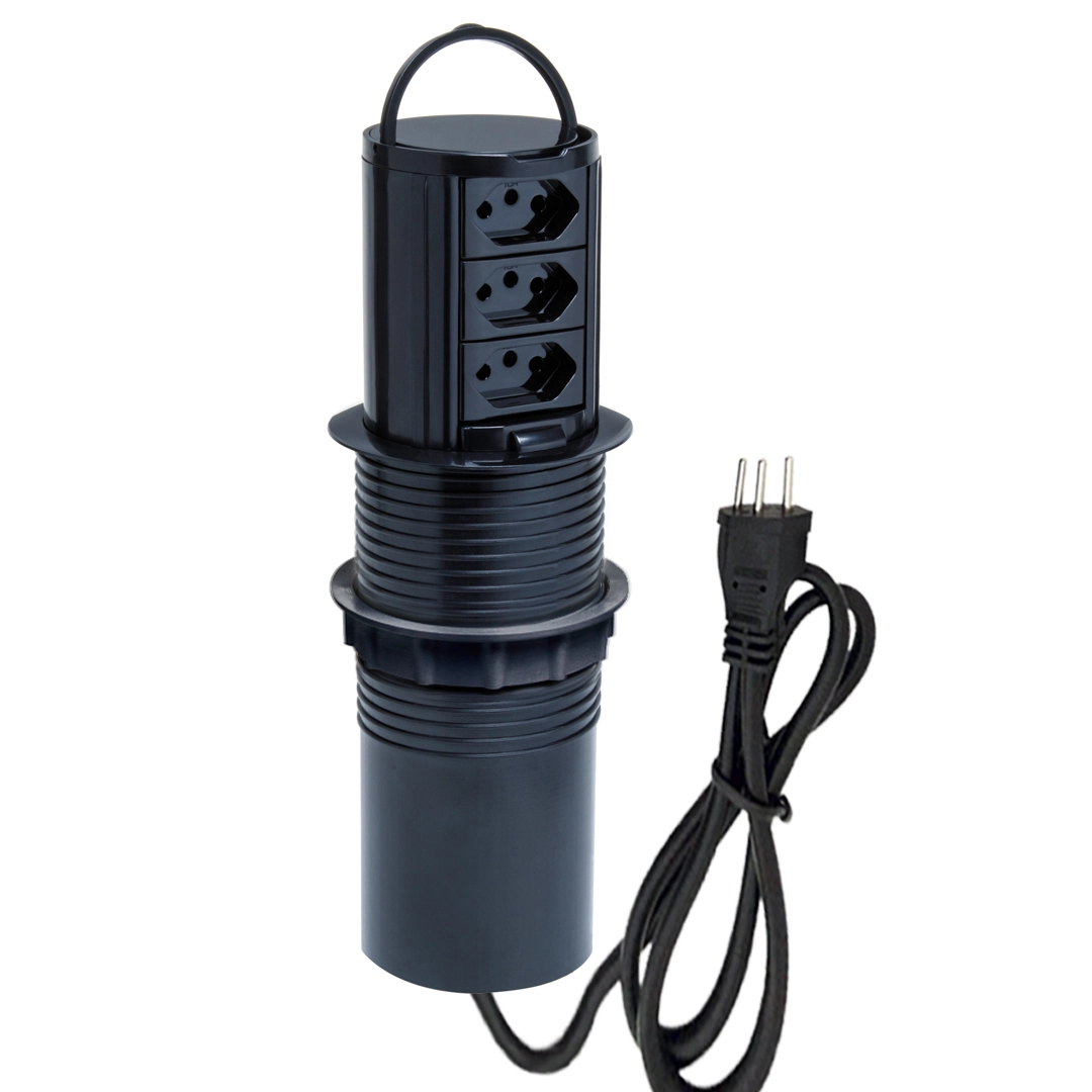 Torre De Tomada Totem Slim Manual Alça 3 Tomadas 20a Preto