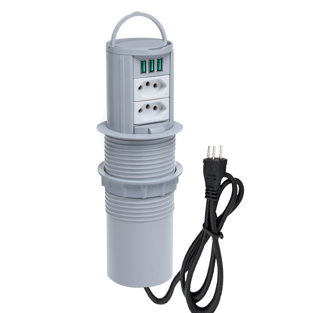 Torre De Tomada Totem Slim Manual Alça 2 Tomada 20a 3usb 5.2 Cinza