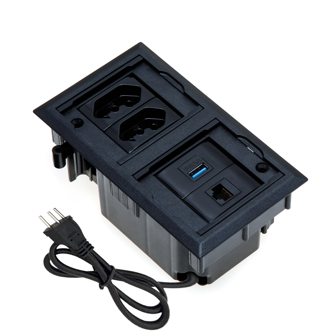 Caixa De Tomada 4 Blocos Embutir 2 Tom 20a 1usb Dados 1rj-45 Preto