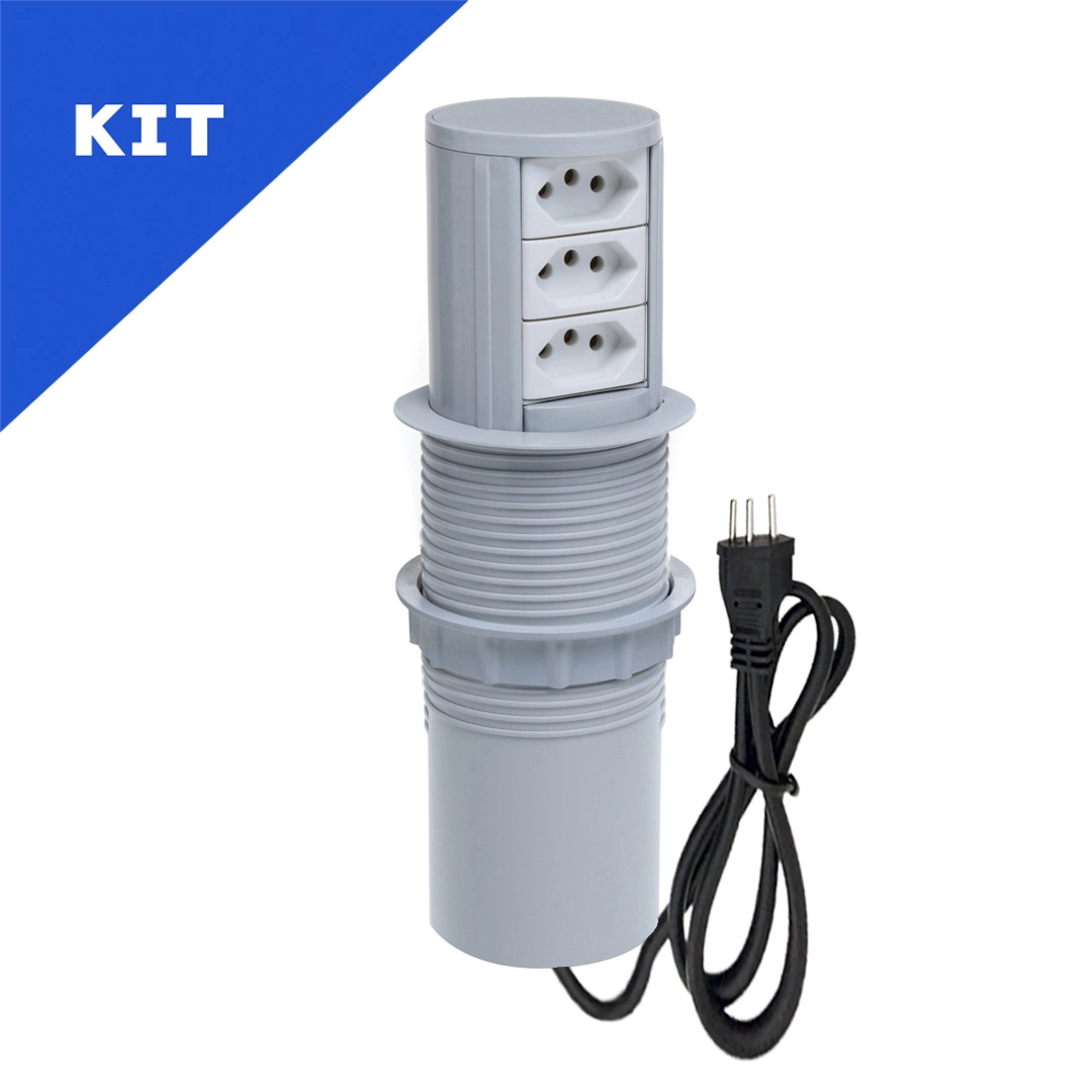 Kit 2 Torres De Tomadas Totem Slim Automático 3 Tomadas 10a Cinza