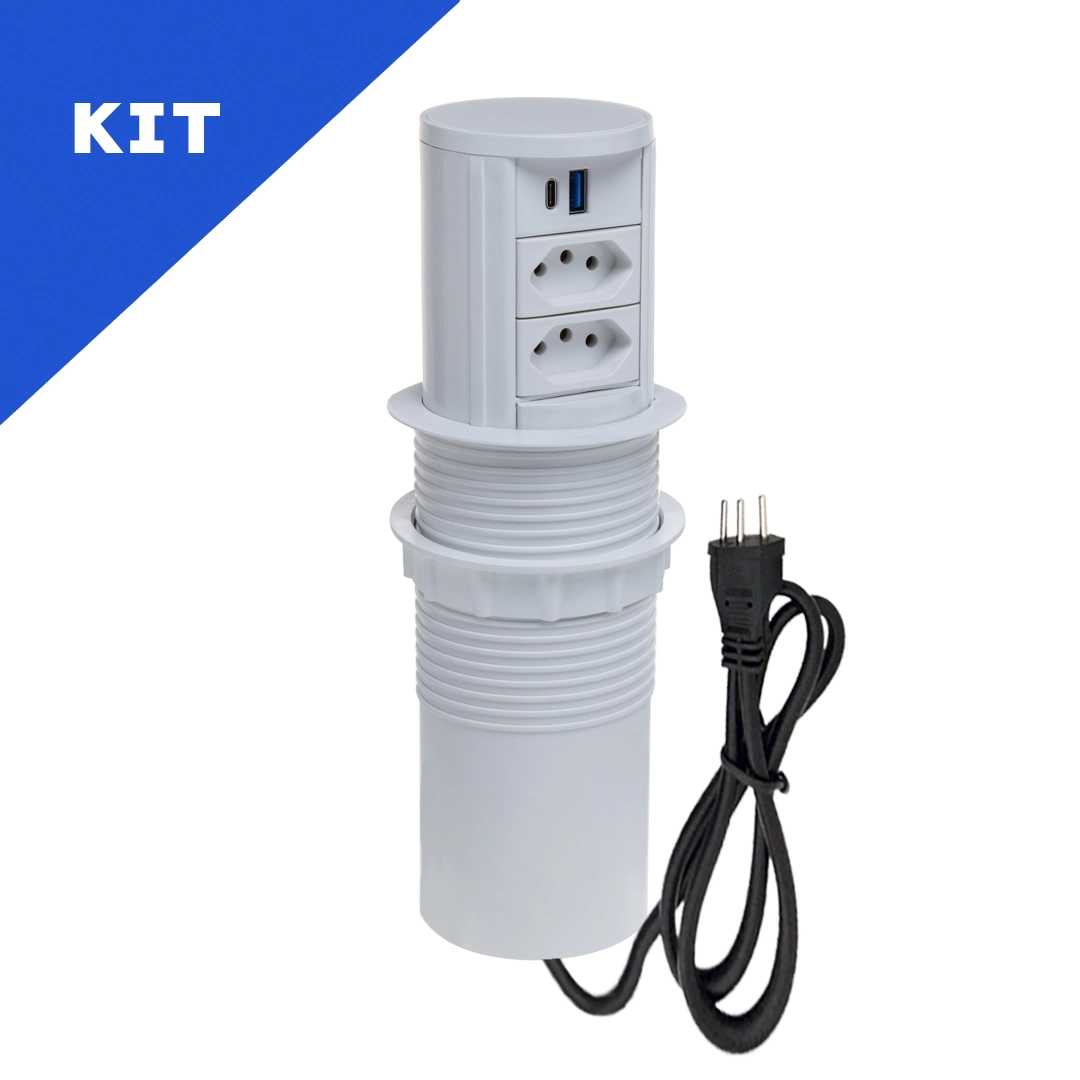 Kit 2 Torres De Tomadas Automático 2tom 20a 2usb 9.0 Tipo C Branco
