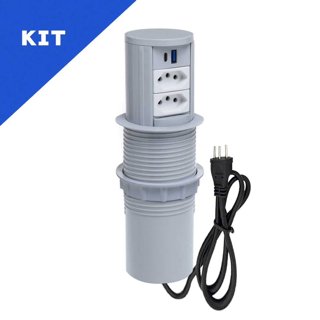 Kit 2 Torres De Tomadas Automático 2tom 20a 2usb 9.0 Tipo C Cinza