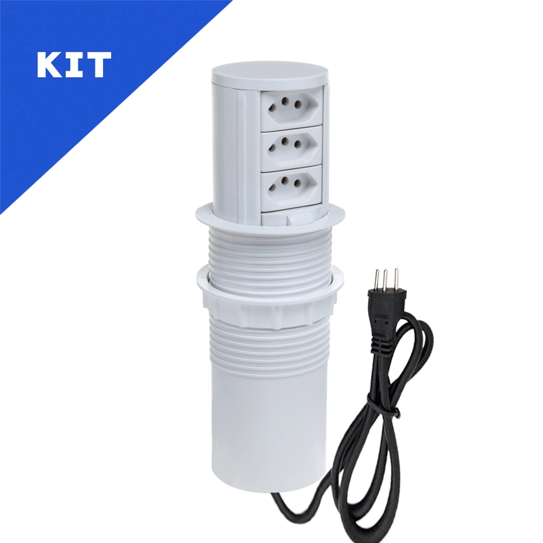 Kit 2 Torres De Tomada Totem Slim Manual 3 Tomadas 10a Branco