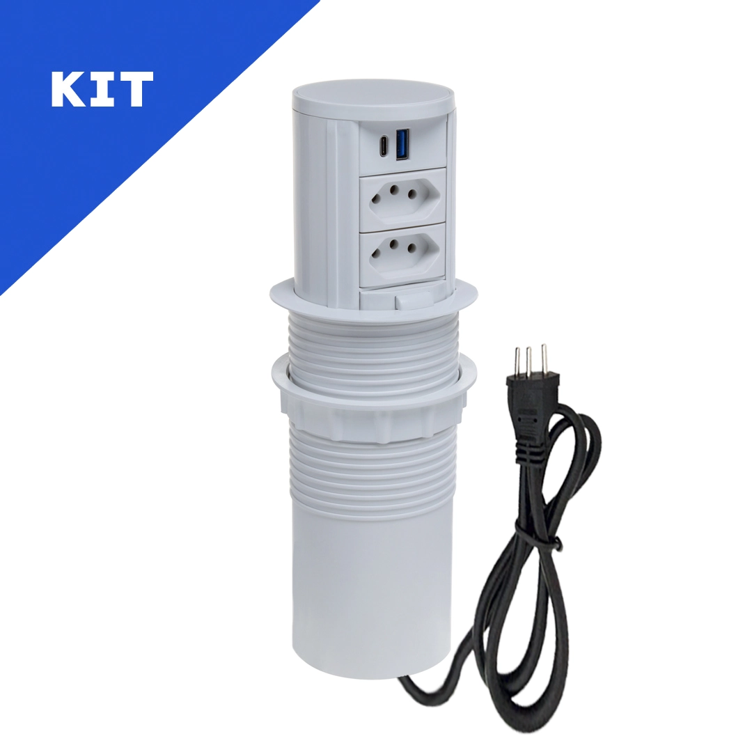 Kit 2 Torres De Tomada Slim Manual 2tom 10a 2usb 3.5 Tipoc Branco