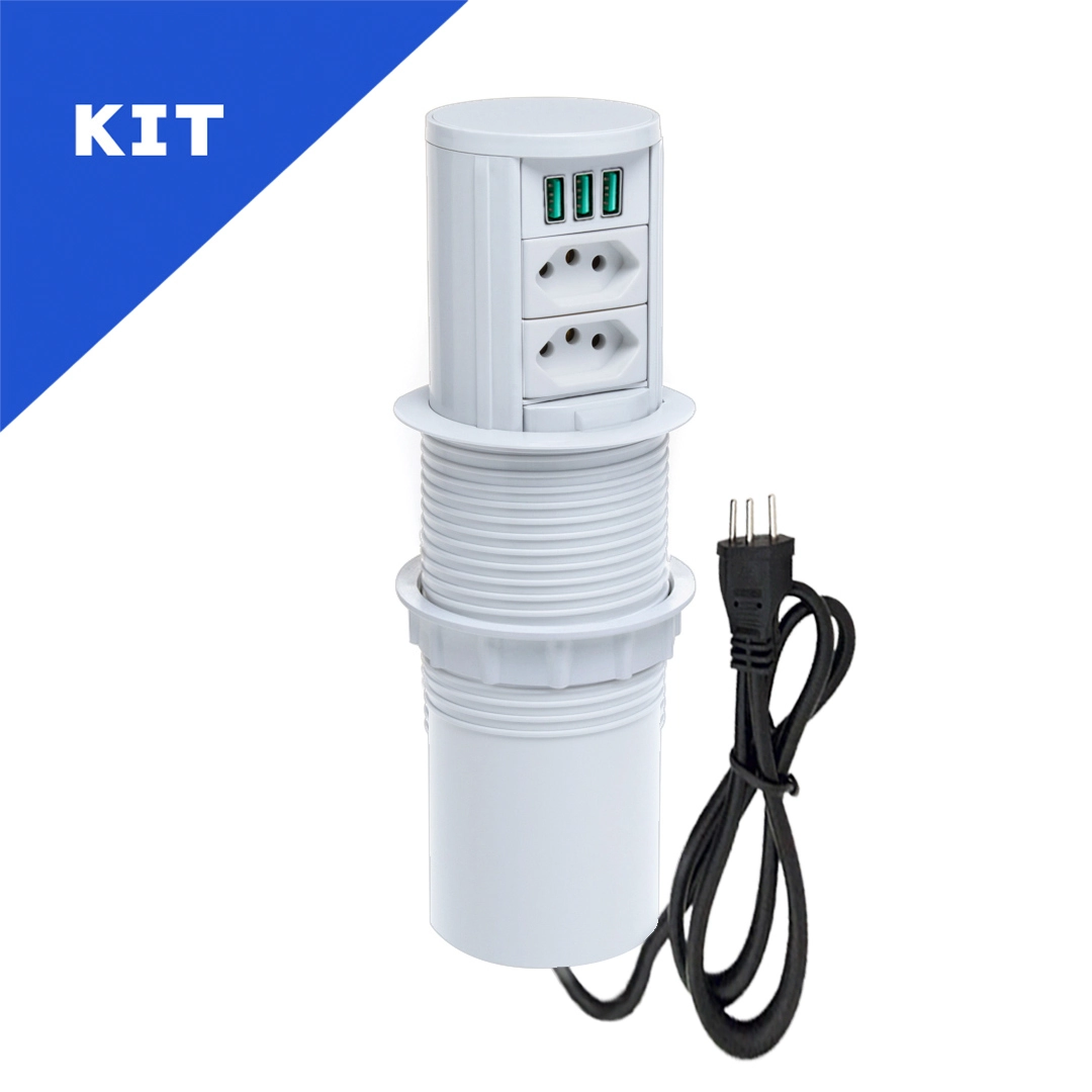 Kit 2 Torres De Tomada Totem Slim Manual 2 Tom 20a 3usb 5.2a Branco