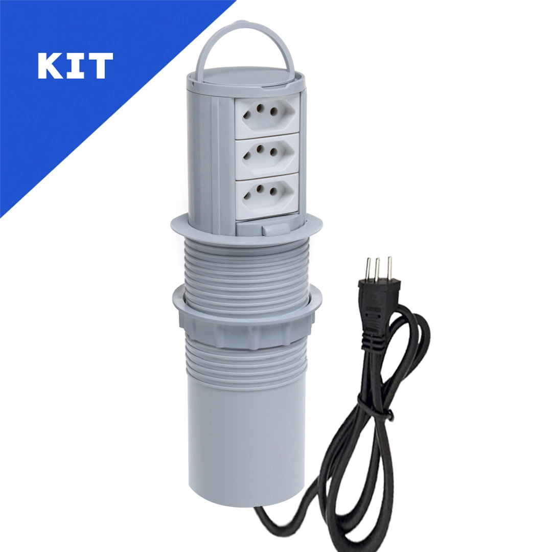 Kit 2 Torres De Tomada Totem Slim Manual Com Alça 3 Tom 20a Cinza