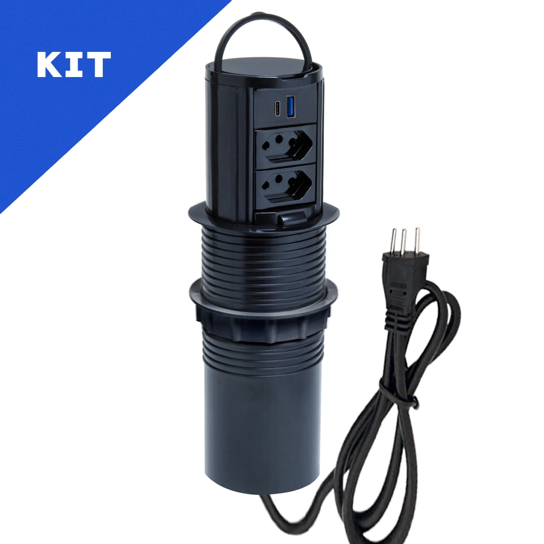 Kit 2 Torres De Tomada Manual Alça 2tom 10a 2usb 9.0 Tipoc Preto