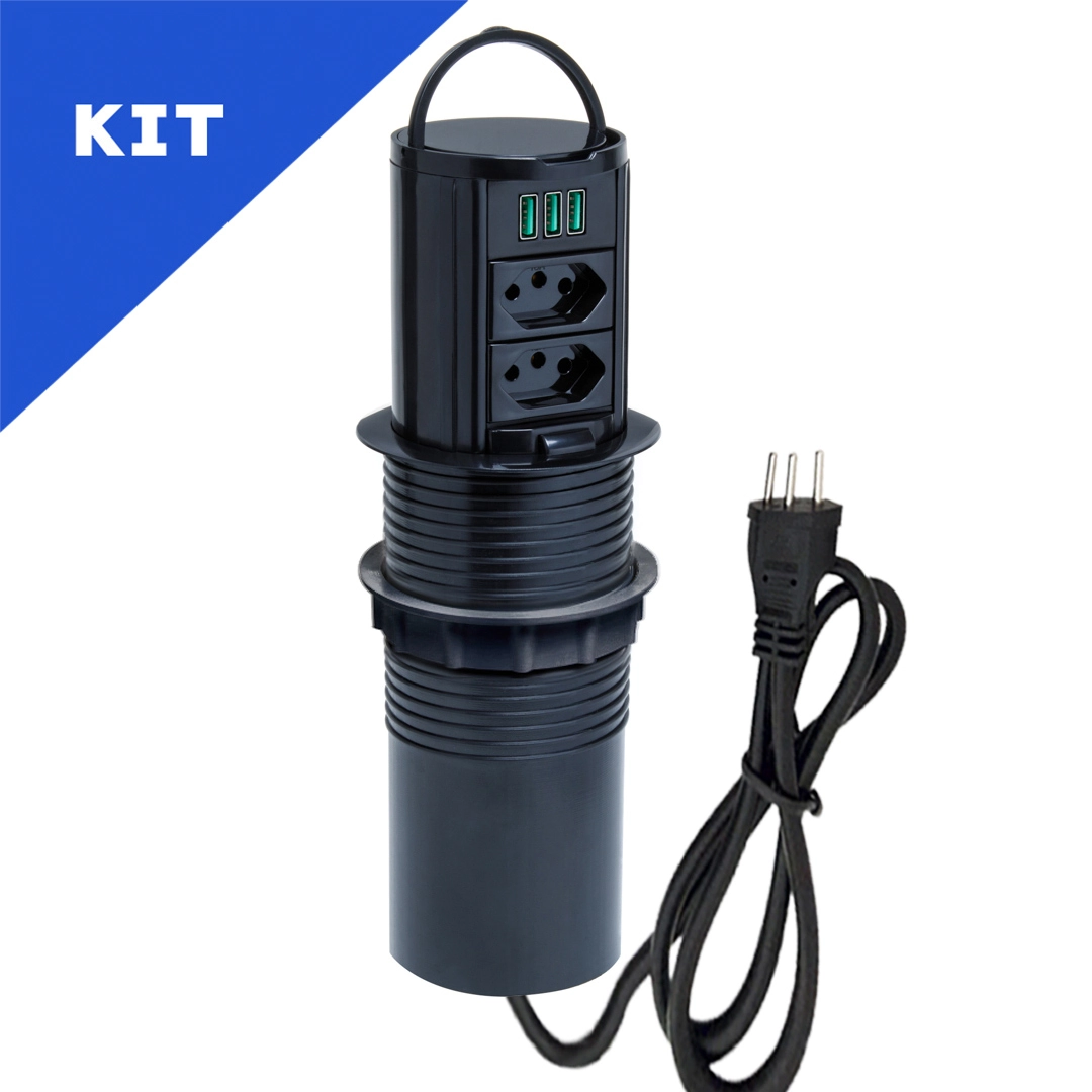 Kit 2 Torres De Tomada Totem Manual Alça 2 Tom 10a 3usb 5.2a Preto