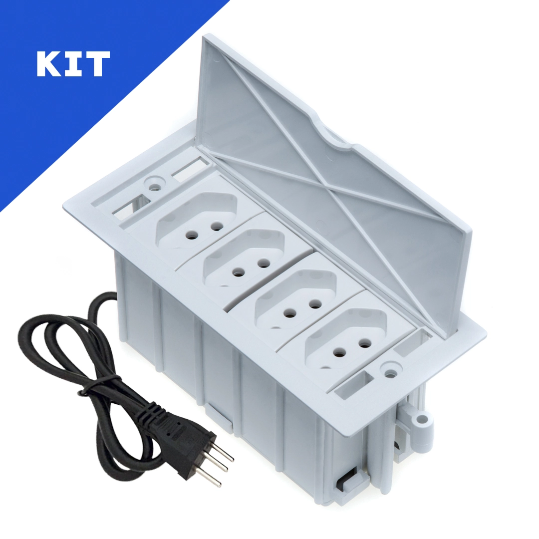 Kit 2 Caixas De Tomadas 4 Blocos Basculante 4 Tomadas 10a Branco