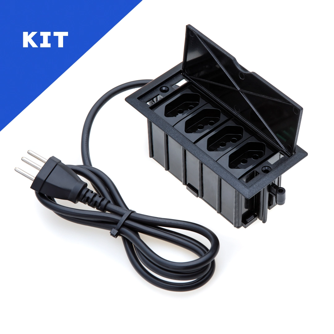 Kit 2 Caixas De Tomadas 4 Blocos Basculante 4 Tomadas 20a Preto