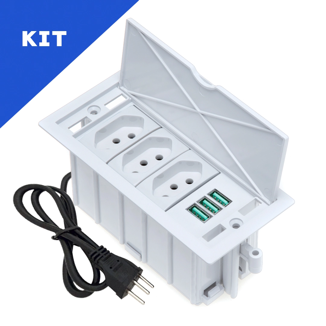Kit 2 Caixas De Tomadas 4 Blocos Basculante 3 Tom 20a 3usb Branco