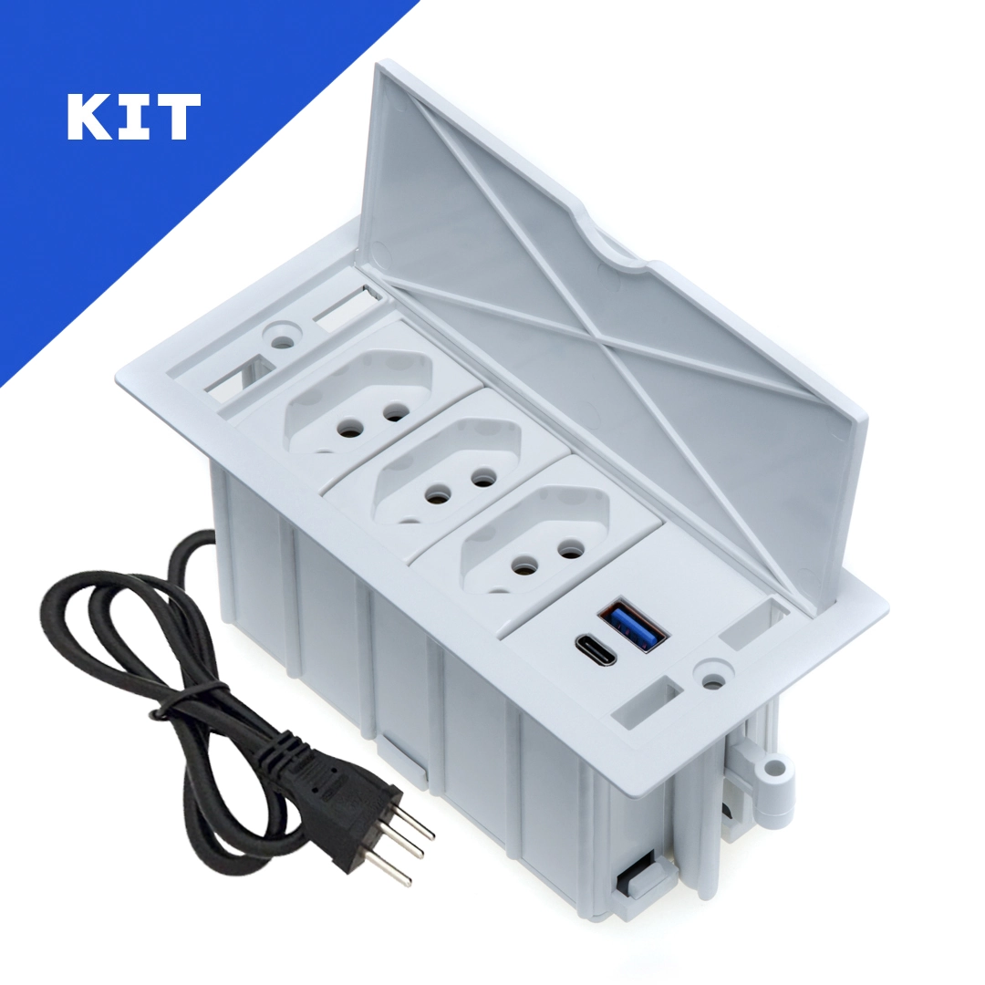 Kit 2 Caixas De Tomadas 4 Blocos 3 Tomadas 20a 2usb 1 Tipo C Branco