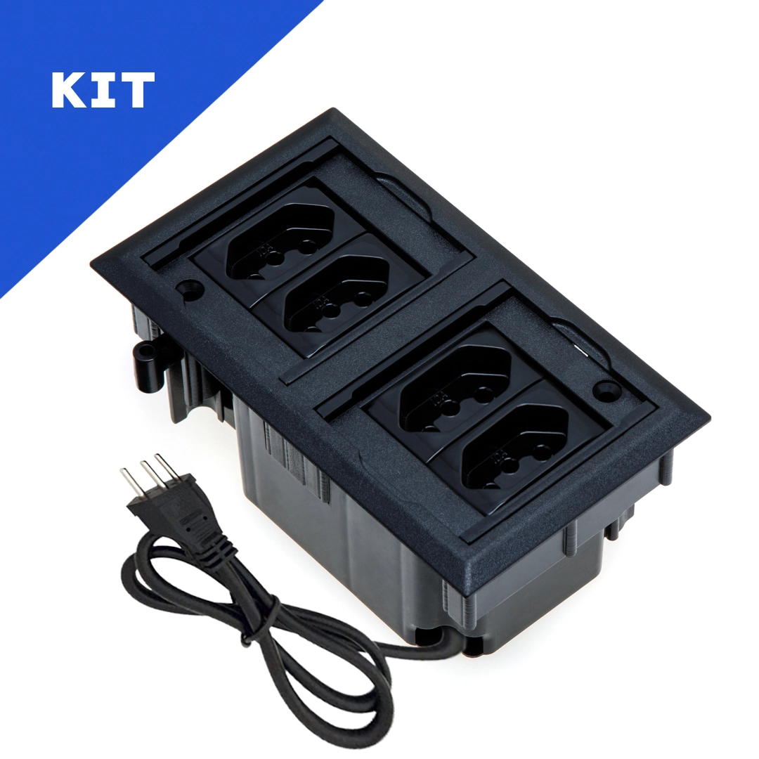 Kit 2 Caixas De Tomadas 4 Blocos Com 4 Tomadas 10a Preto