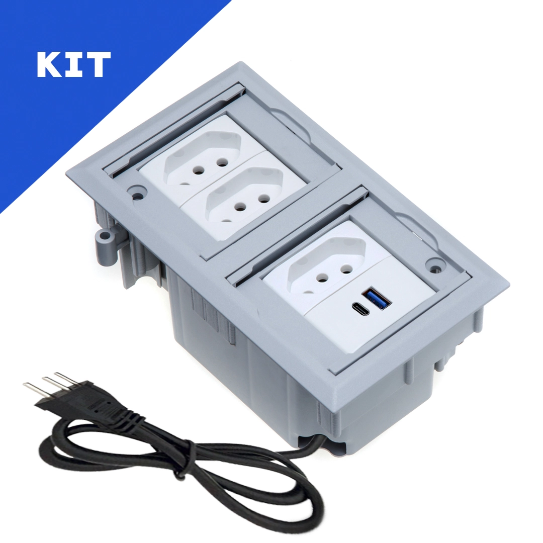 Kit 2 Caixas De Tomadas 4 Blocos Com 3 Tomadas 20a 2usb 9.0a Cinza