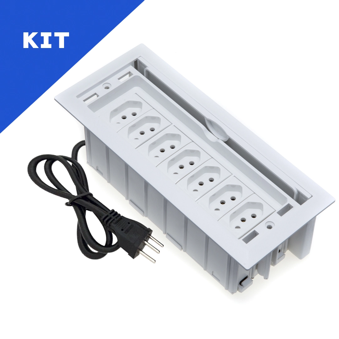 Kit 2 Caixas De Tomadas 7 Blocos Com 7 Tomadas 10a Branco