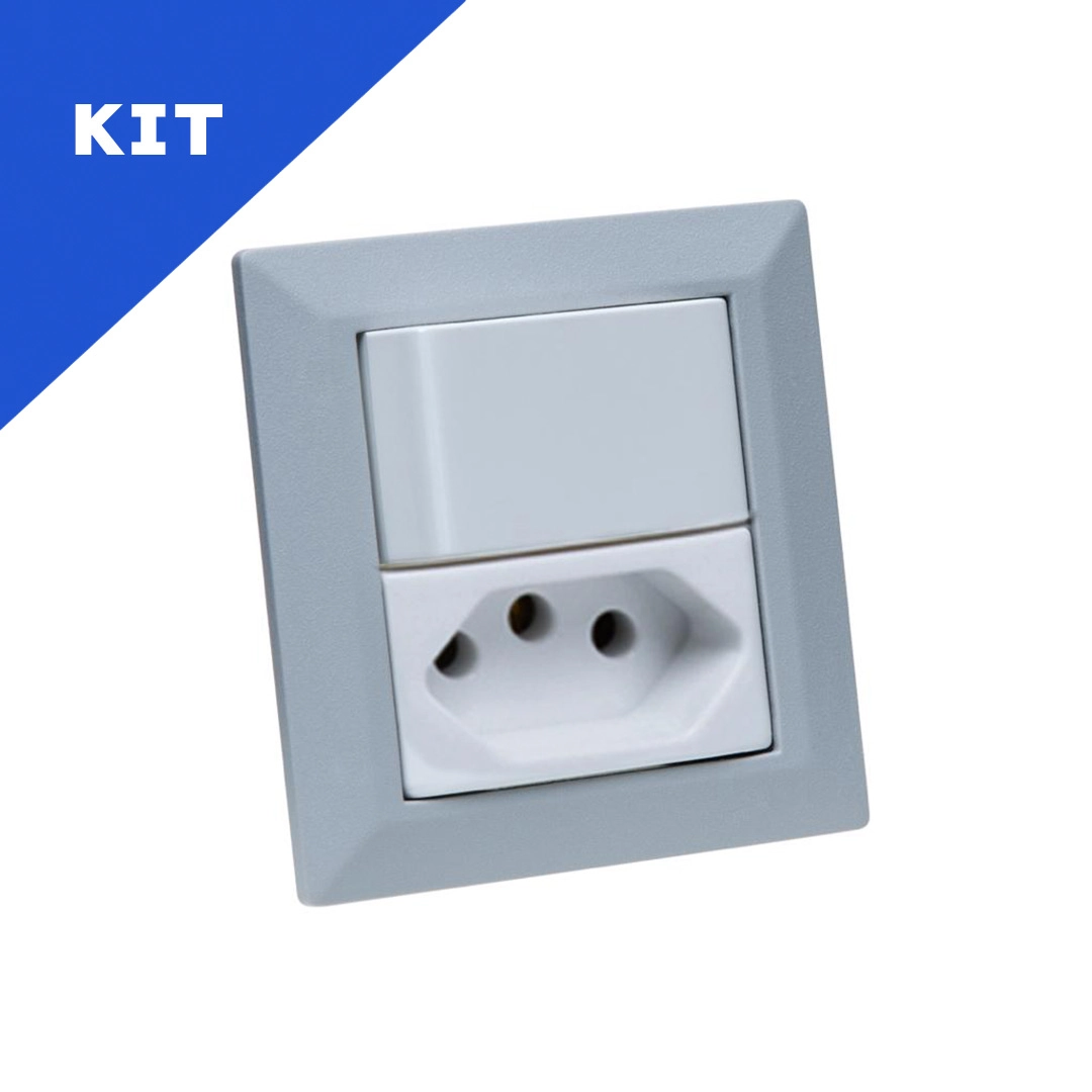 Kit Espelhos De Tomadas Duplo Chanf 2tom 20a 2 Interruptor Cinza