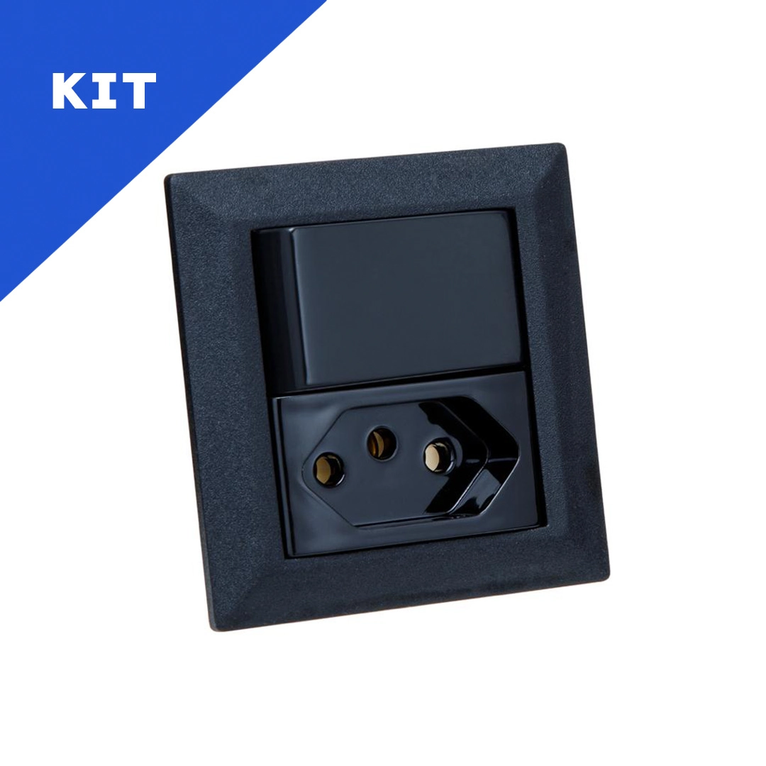 Kit Espelhos De Tomadas Duplo Chanf 2tom 20a 2 Interruptor Preto