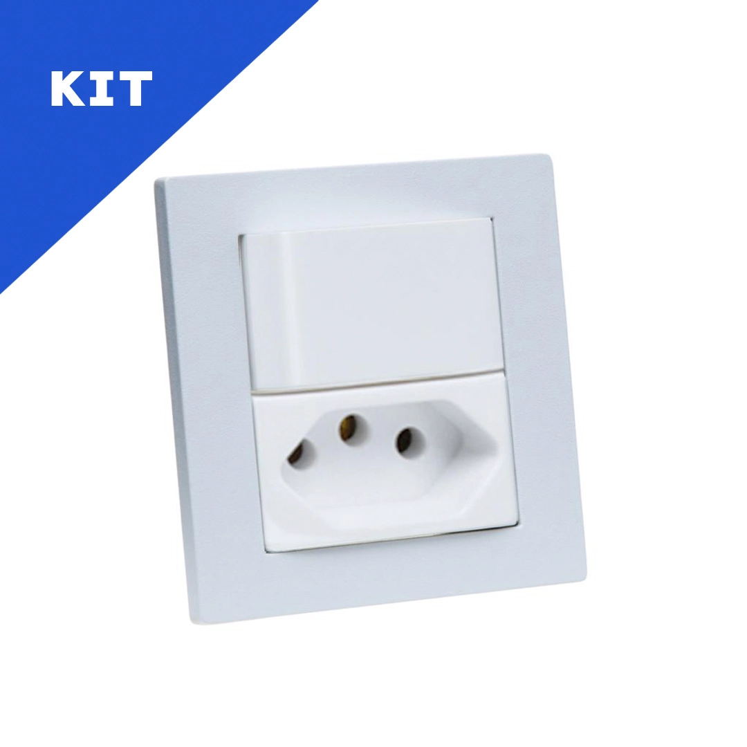 Kit Espelhos De Tomadas Duplo Reto 1 Tom 20a 1 Interruptor Branco