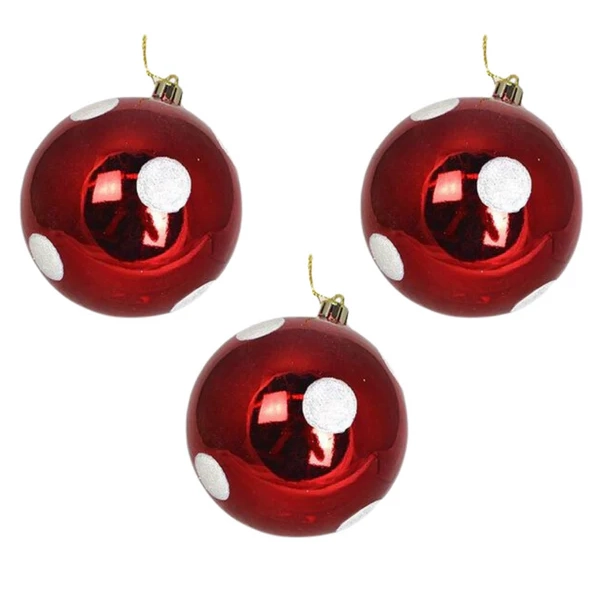 Bola Natal Vermelha Branca 10cm Bd2425 Tok Da Casa