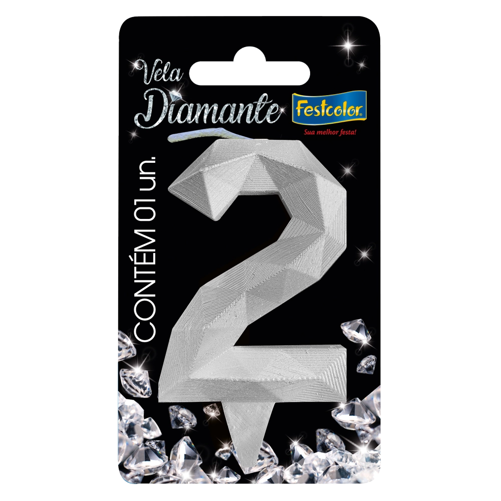 Vela Aniversário Diamante Prata N2 Festcolor